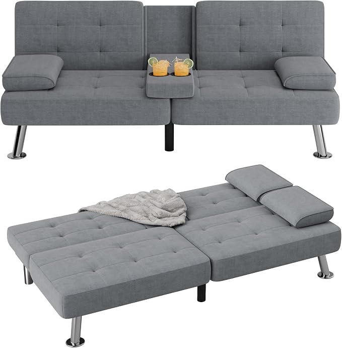 Flamaker Futon Sofa Bed Modern Folding Futon Set Linen Fabric Convertible by Flamaker