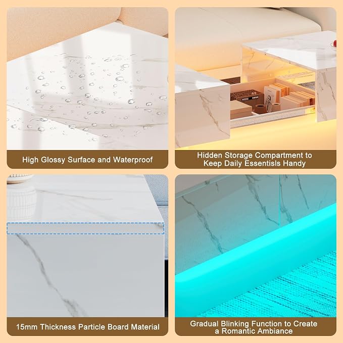 HedoAjim White Marble LED Coffee Table - Image 5