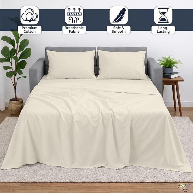 Cottington Lane Sleeper Sofa Sheets Full Size, 4 Piece Premium Quality 100% - Image 2