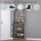 BORNOON Shoe Cabinet with 3 Flip Drawers & Coat Rack, Narrow Hidden Shoe - Image 4