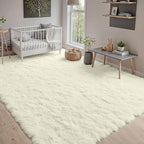 4x6 Fluffy Shag Area Rugs for Living Room Bedroom: Soft Carpet Cream White | - Image 9