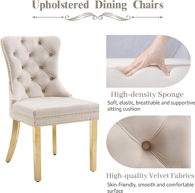 KCC Velvet Dining Chairs Set of 4, Upholstered High-end Tufted Dining Chair - Image 4