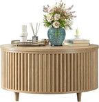 Evermagin 31.5'' Round Coffee Table, Fluted Lift Top Oak Coffee Table - Image 8