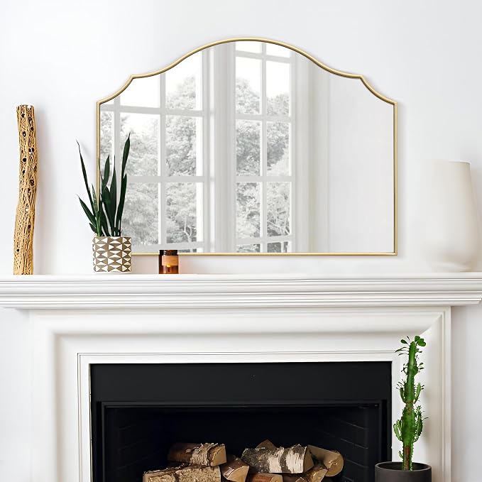Besdomus Gold Scalloped Mirror for Dresser: 35"x26" Modern Wooden Mantel Mirror - Image 7