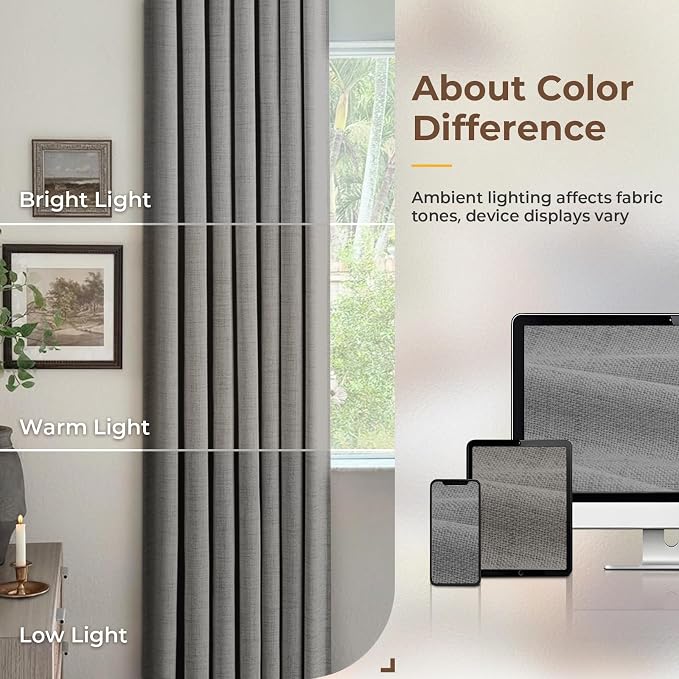 INOVADAY Blackout Curtains, 2-Panel Linen Textured 100% Thermal Insulated Room - Image 8