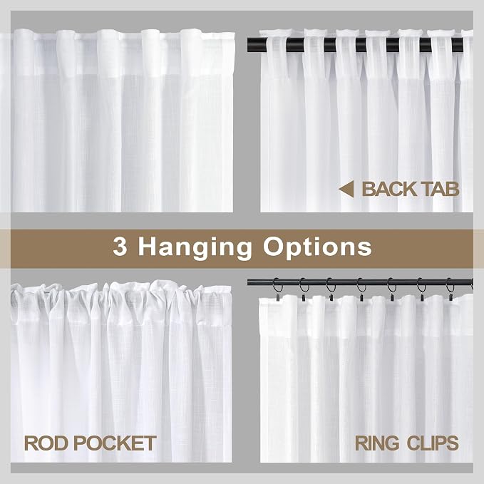 Pitalk White Living Room Curtains 105 Inch Length 2 Panels Set Back Tab Linen - Image 5