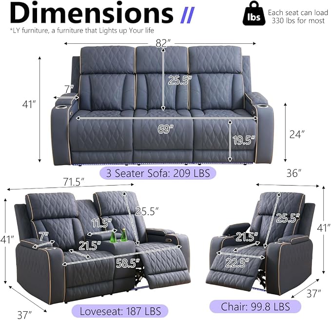 Power Reclining Sofa Set, Recliner Loveseat & 2 Chairs - Image 2