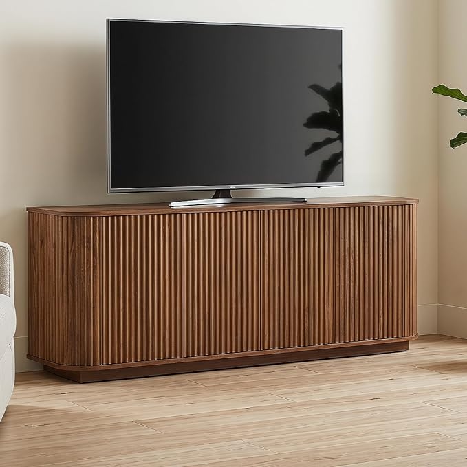 Fluted TV Stand for TVs Up to 75 Inch, Walnut Mid Century Modern TV Console for by UZUGUL