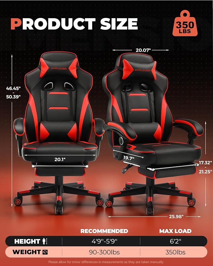 GTPLAYER Gaming Chair with Footrest, Big and Tall Game Chair 350lb Racing Style - Image 3