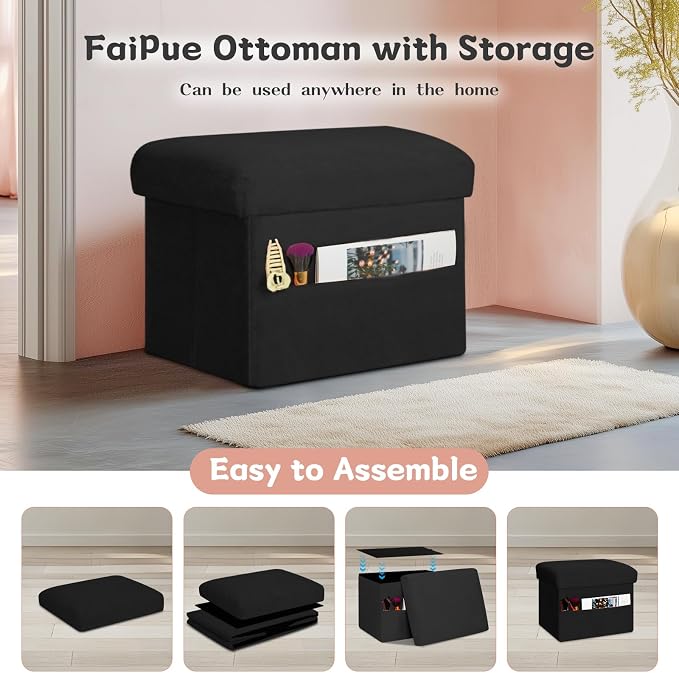 Small Ottoman with Storage, Folding Foot Rest Stool with Thicker Furry Padded - Image 5
