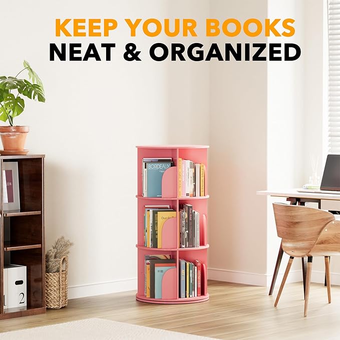 SpaceAid 3 Tier Rotating Bookshelf Tower, Spinning Bookcase Lazy Susan - Image 6