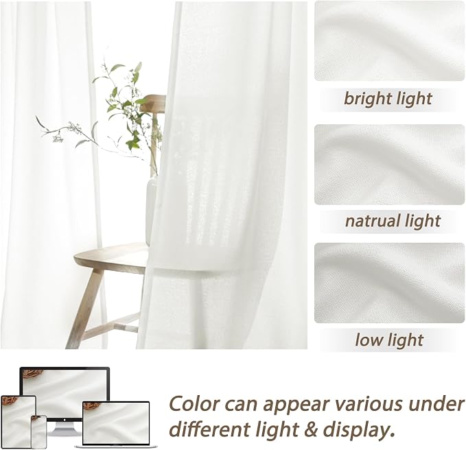 Pinch Pleated Sheer Pure White Curtains 90 Inches Long - Image 7