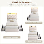Twin LED Velvet Bed Frame with 2 Storage Drawers&Hidden Headboard, Upholstered - Image 8