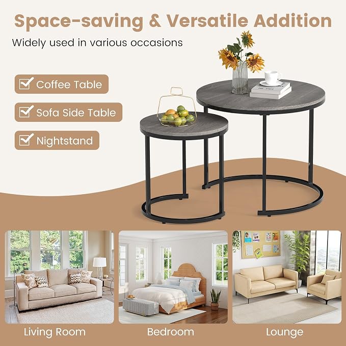 Giantex Nesting Coffee Table Set of 2, Round Stacking Side Tables - Image 8