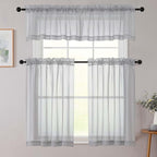 Light Grey Kitchen Curtains 30 Inch Length Tier 2 PCS, Solid Soft Half Curtains - Image 8