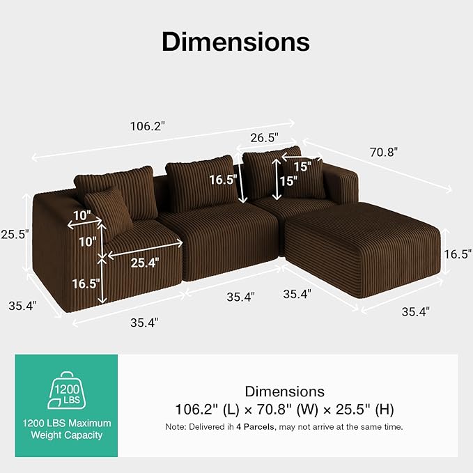 Novilla 106" Modular Sectional Sofa, Modern Cloud Sectional Couch - Image 2