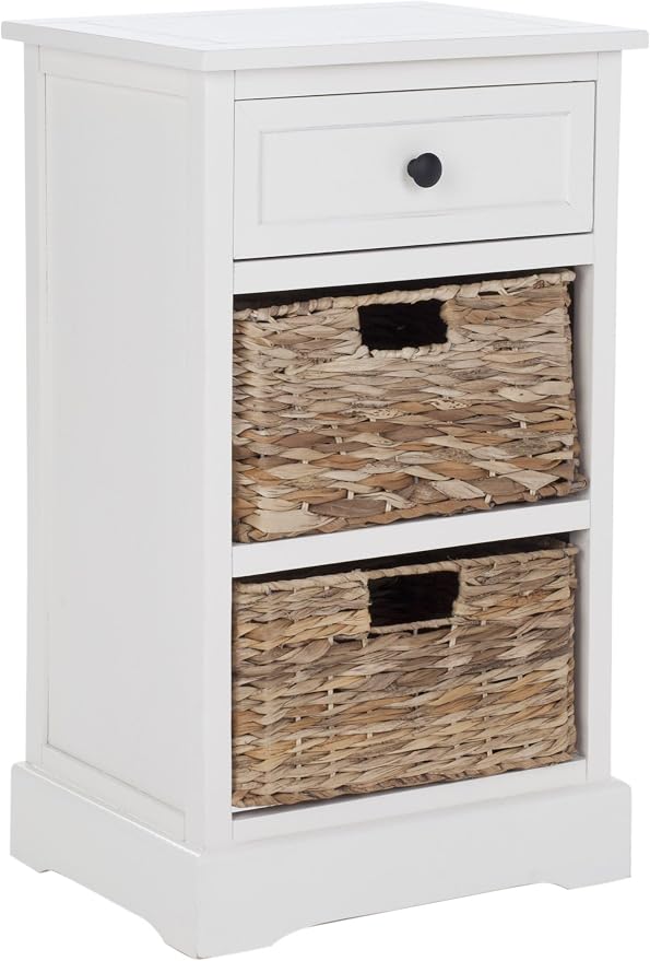 BOWERY HILL Transitional Wood Side Table, Distressed Cream Finish, Compact - Image 3