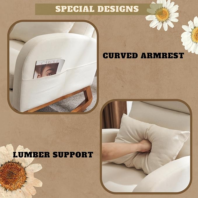 VINGLI Beige Linen Nursery Rocking Chair - Image 4