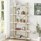 5 Tiers Bookshelf Organizer White Faux Marble Shelf, Modern Open Display by EternalHome