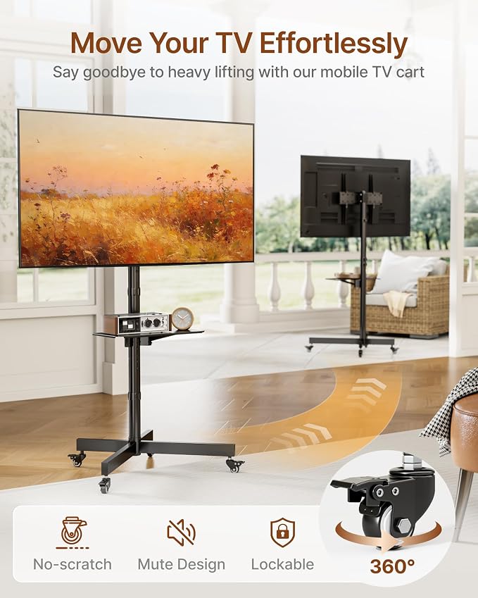 Heavy-Duty Rolling TV Stand for 23”-60” Screens—Supports 121 lbs, Stable Mobile - Image 5