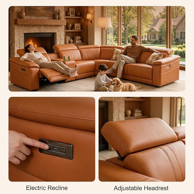 Power Recliner Sectional Sofa, Leather Recliner Sofa - Image 4