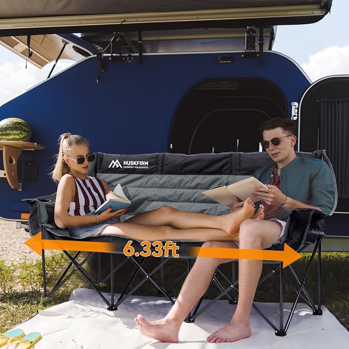 Huskfirm 3 Person Camping Chairs Folding Double Camping Chair Portable - Image 2