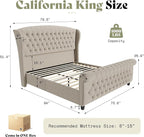 AMERLIFE California King Size Platform Bed Frame, Linen Upholstered Sleigh Bed - Image 2