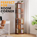 SpaceAid 6 Tier Rotating Bookshelf Tower, Bamboo Spinning Book Shelf, Revolving - Image 5
