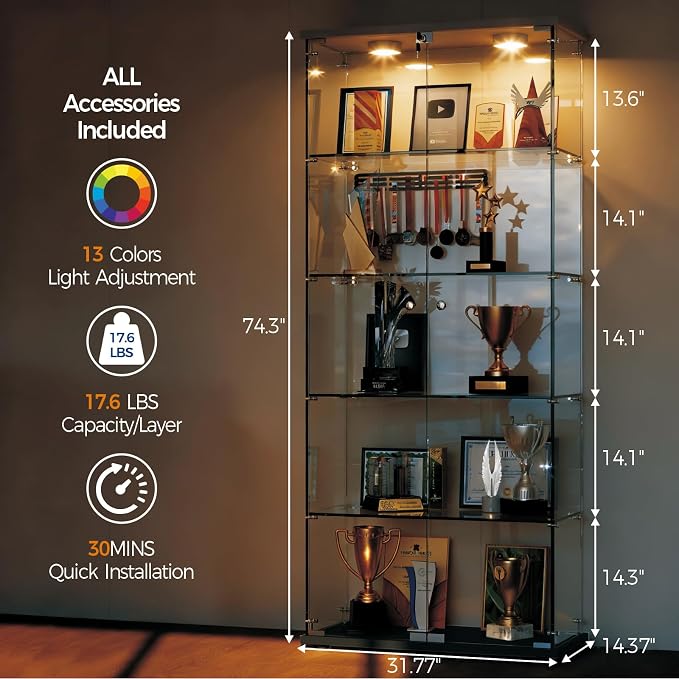 IDEALHOUSE Tempered Glass Display Cabinet - Image 2