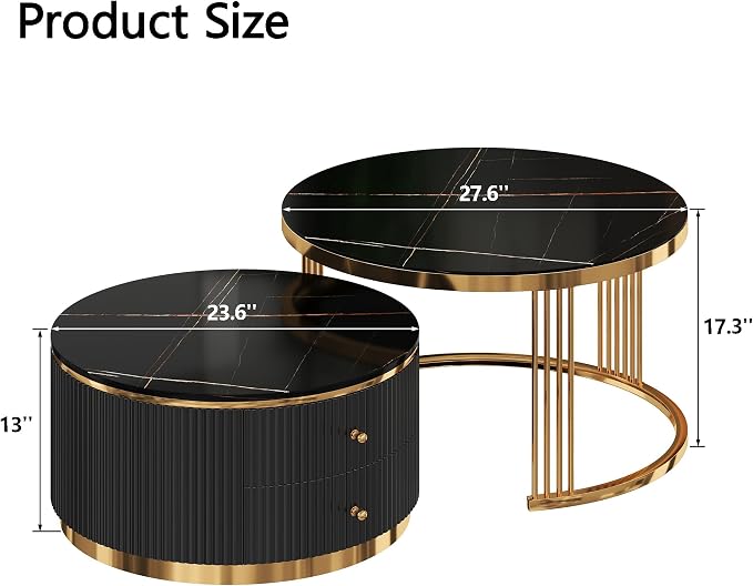 Merax 2-Piece Round Nesting Coffee Table Set - Image 2