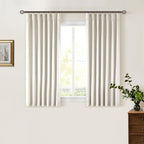 Cream Pleated 100% Blackout Linen Short 45 Inch Curtains 2 Layers Natural | - Image 8
