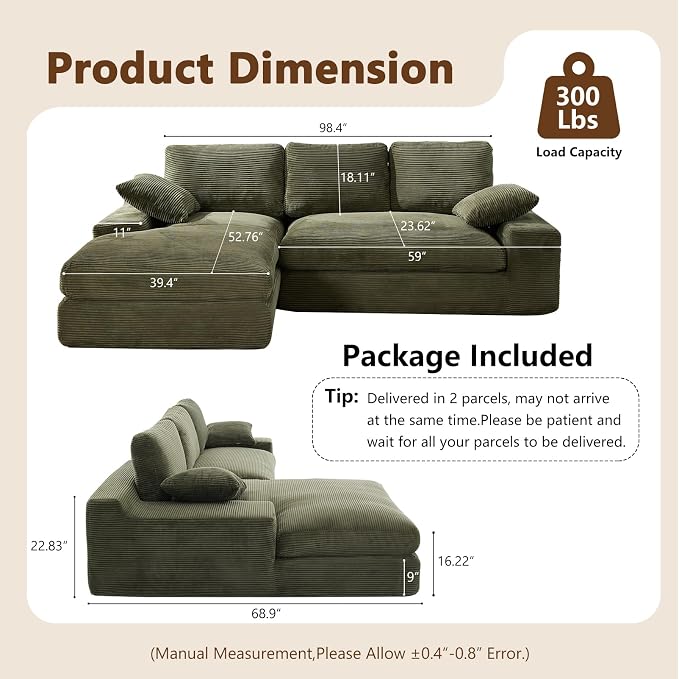 98.4" Green Sectional Sofa Cloud Modular Sectional Couch - Image 2