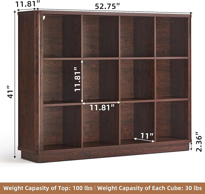 Joaxswe 12 Cube Storage Organizer, Wood Floor Standing 3-Tier Cubby Bookcase - Image 3