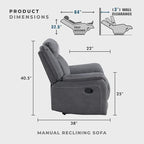 Lexicon Manual Double Reclining Sofa, Polished Microfiber Upholstered 3 Seater - Image 2