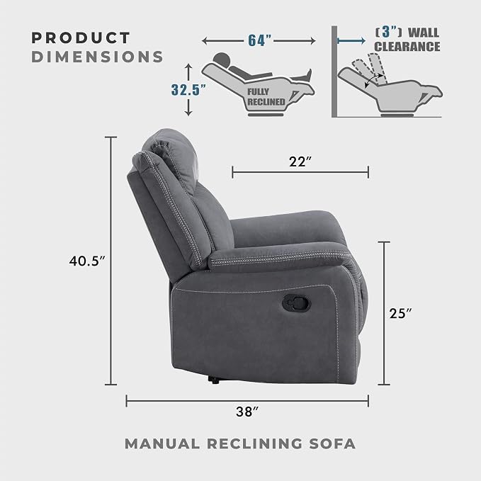 Lexicon Manual Double Reclining Sofa, Polished Microfiber Upholstered 3 Seater - Image 2
