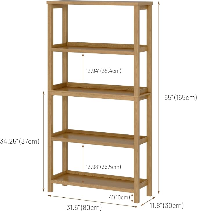 Vlsrka Wooden Bookshelf with Lights, 5 Tier Bookshelf with Storage, Tall - Image 2