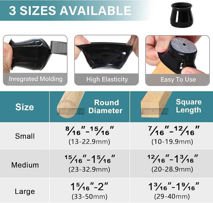 24 Pcs Chair Leg Floor Protectors Round, Silicone Felt Furniture Leg Pads Caps - Image 5