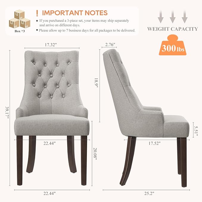 COLAMY Fabric Side Dining Chairs Set of 6, Wingback Upholstered Dining Room - Image 2