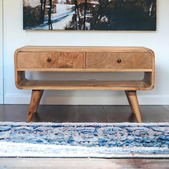 Reverse Curve Oak ish Media Unit - Image 2