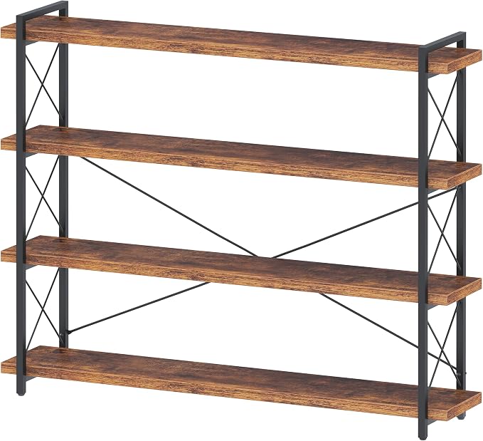 HCHQHS Large Bookshelf, 4-Tier Long Industrial Bookcase, Rustic Brown Book Shelf by HCHQHS
