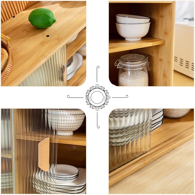 HollyHOME Small Bamboo Wall Mounted Kitchen Pantry Sideboard - Image 6