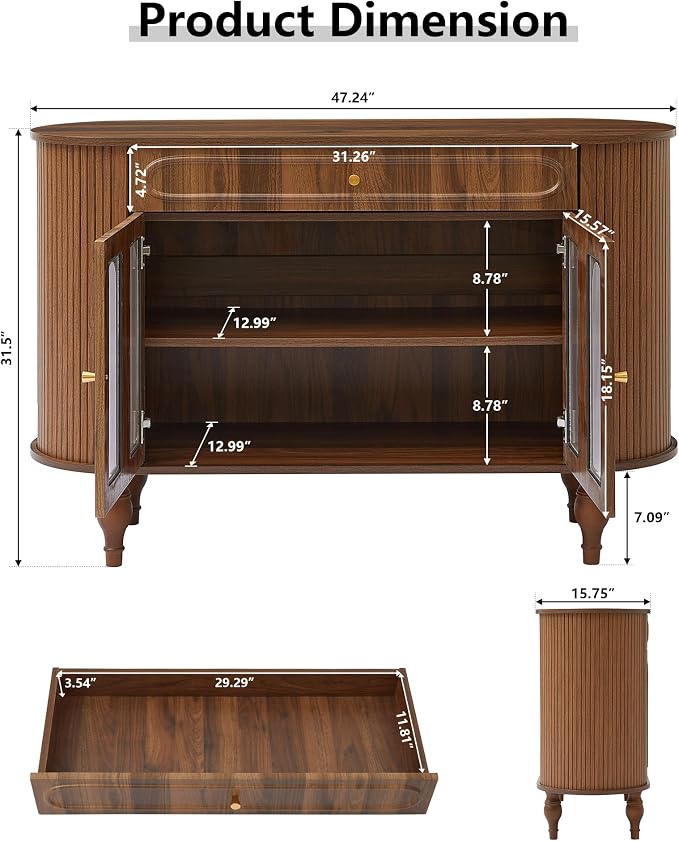 XUZENEST 47'' Fluted Sideboard Buffer Cabinet - Image 2