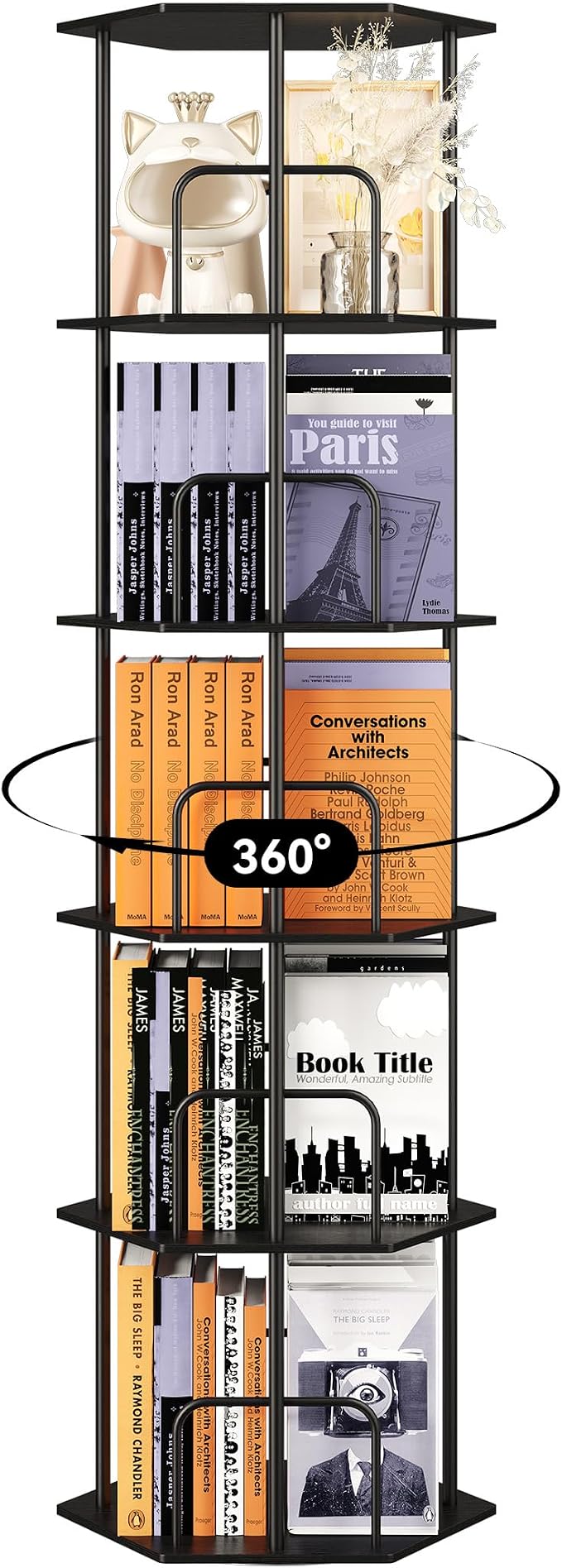 SUNMORY 5 Tier Rotating Bookshelf Tower, Revolving 360 ° Spinning Bookcase - Image 9