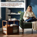 Tiita Rattan Nightstand Side Table, Bamboo Accent Bedside Tables, Glass Coffee - Image 3