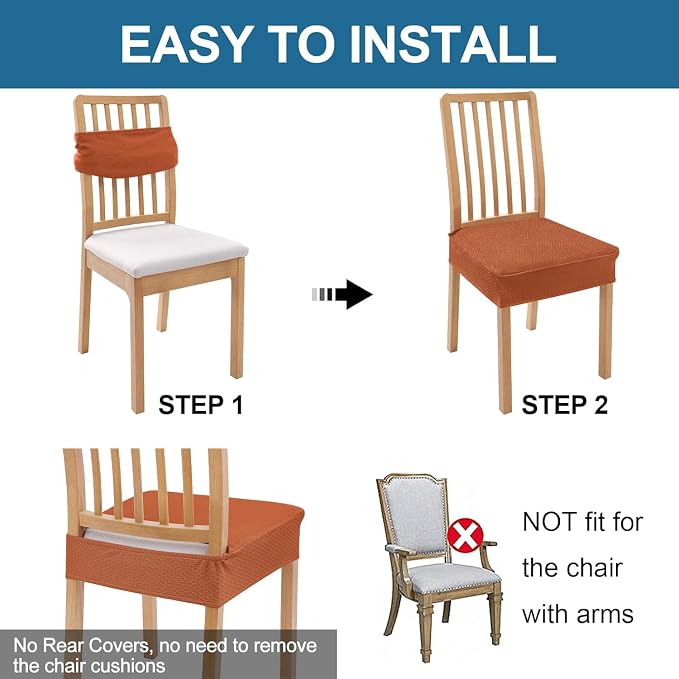 Smiry Waterproof Seat Covers for Dining Room Chairs Set of 2, Stretch Jacquard - Image 5