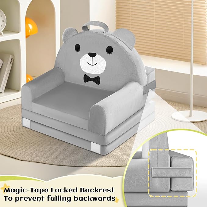 Kids Sofa Bed with Removable Washable Cover & Magic-Tape Backrest – Foldable - Image 8