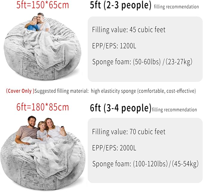 YudouTech（No Filler Bean Bag Chair Cover Without Filler, Big Round Soft Fluffy - Image 4