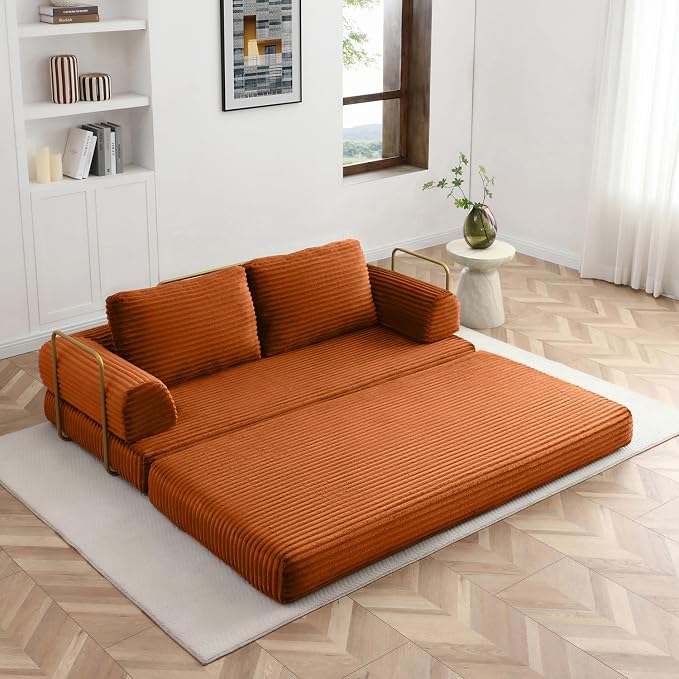 HANXIN 80 Inch Convertible Sleeper Sofa Bed, High Back Plush Corduroy Folding - Image 7