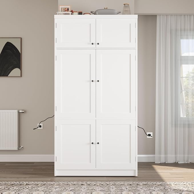 VilroCaz 80.1'' Tall Freestanding Kitchen Pantry Storage Cabinet Cupboard - Image 4