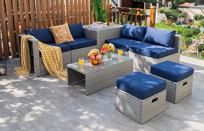 Tangkula 8 Piece Patio Wicker Furniture Set, Patiojoy Space Saving Outdoor PE - Image 3